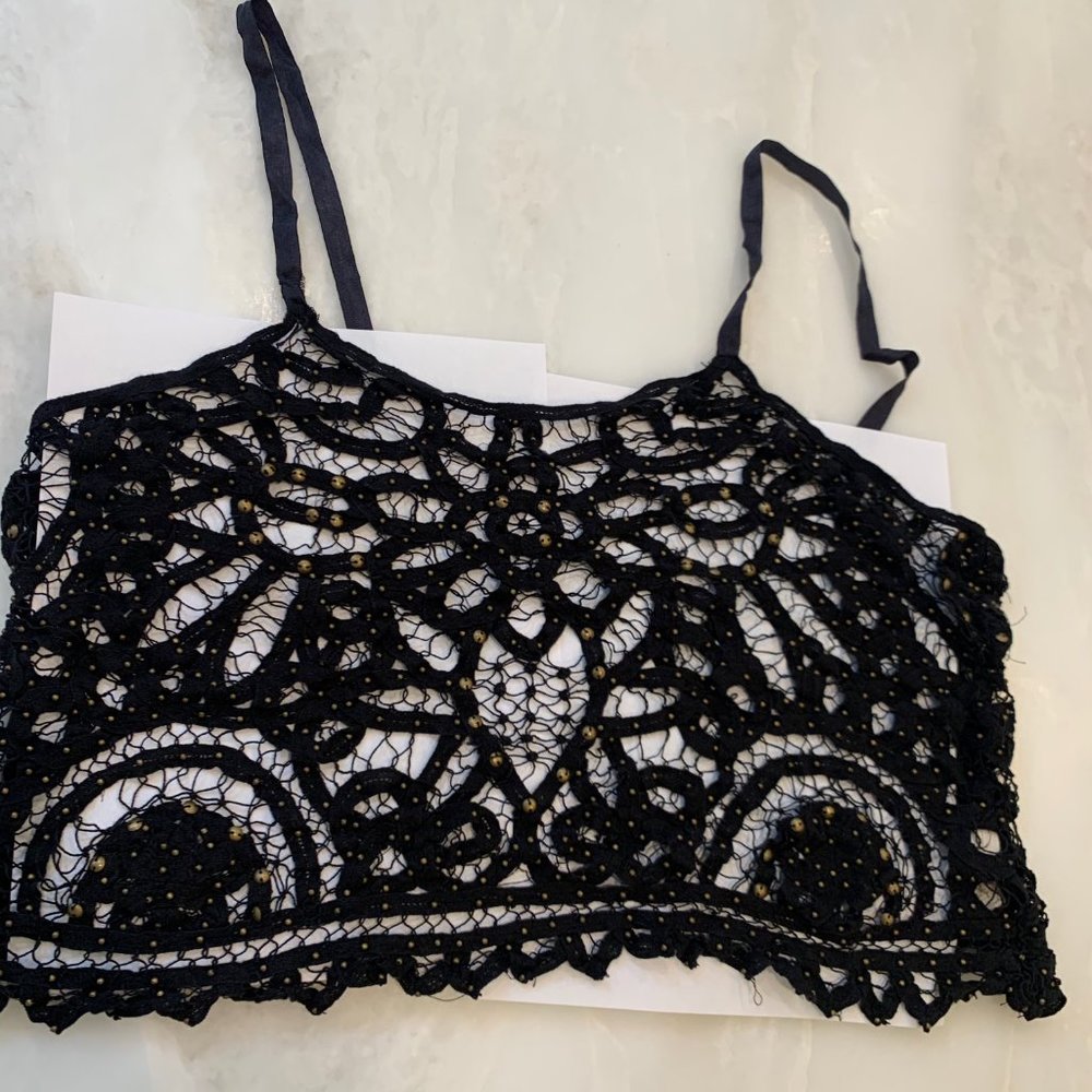 Black Lace Studded Crop Top by Free People